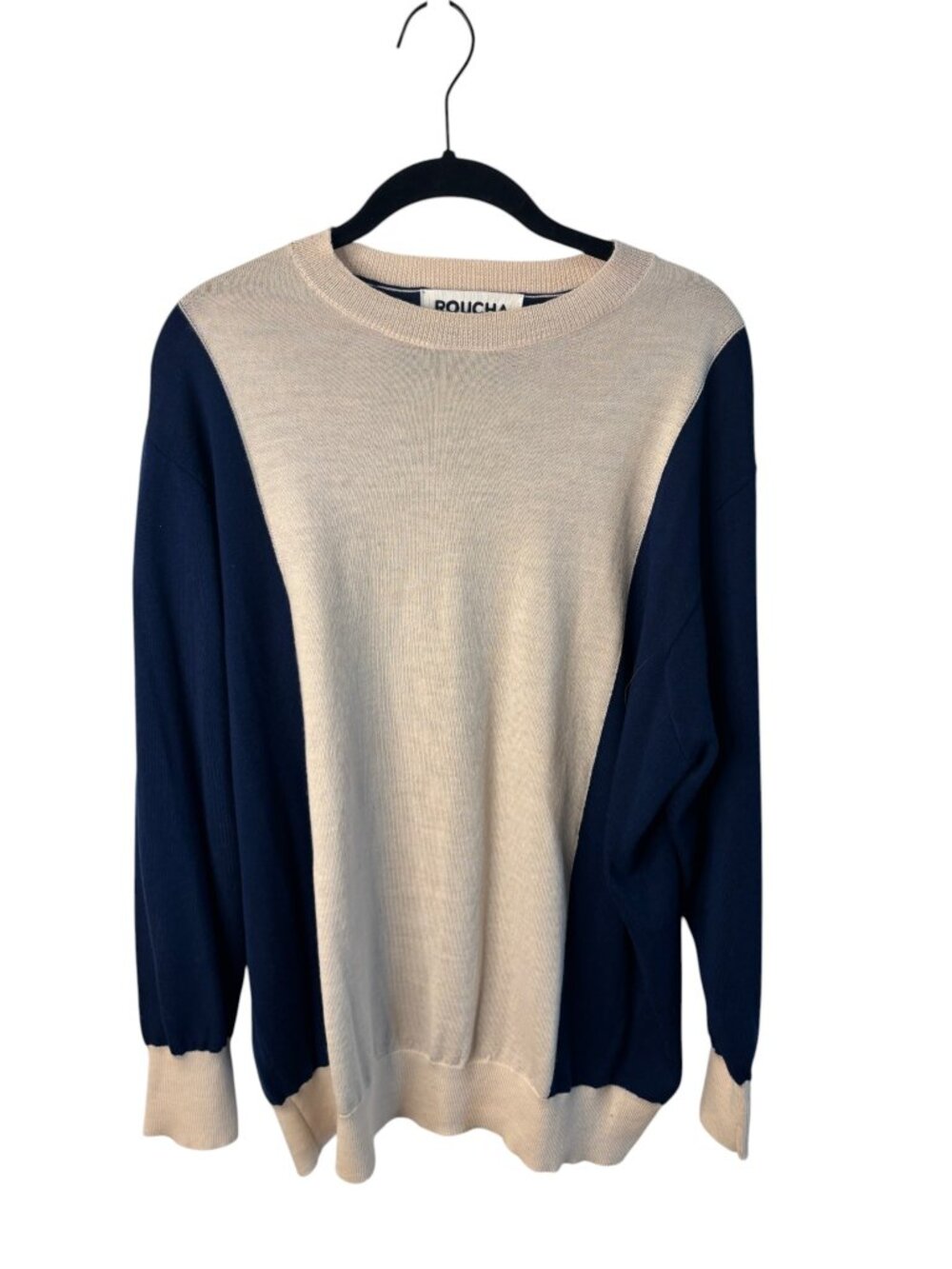 ROUCHA 100% Wool Colorblock Sweater Oversized Crewneck Neutral Minimalist
